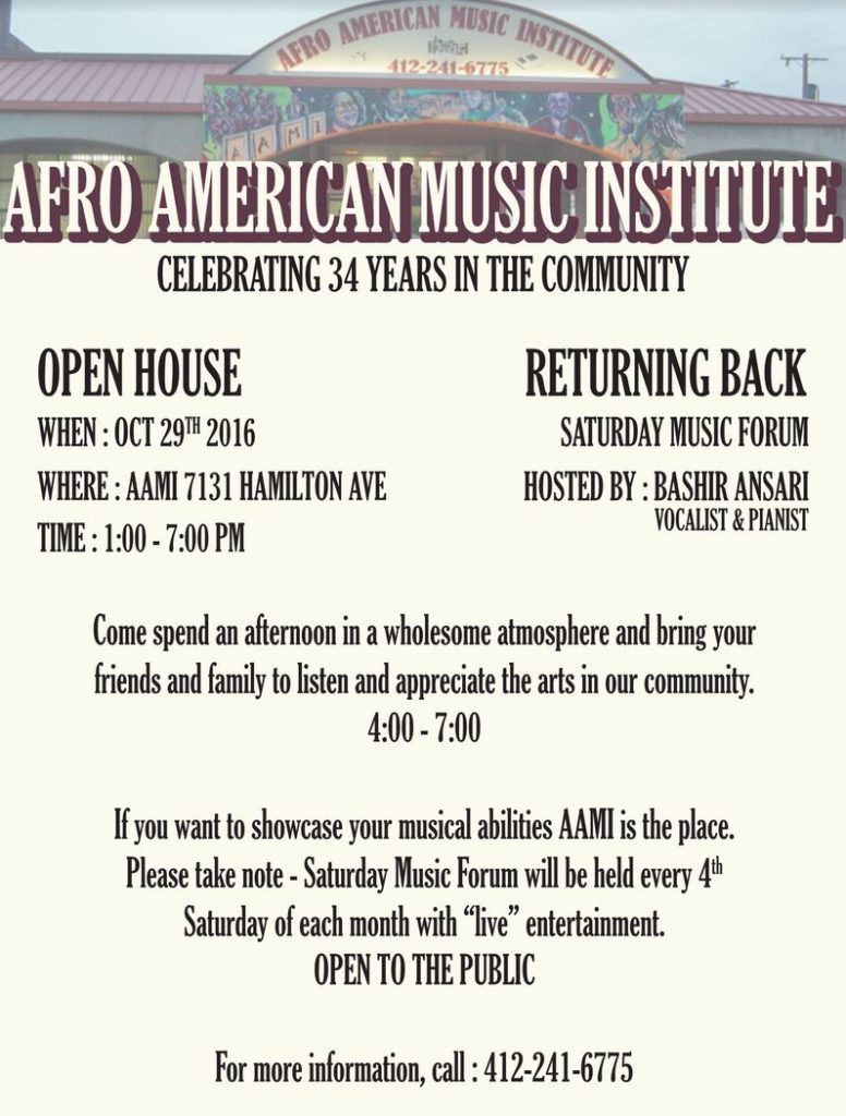 Afro American Music Institute Open House on Oct 29th 
