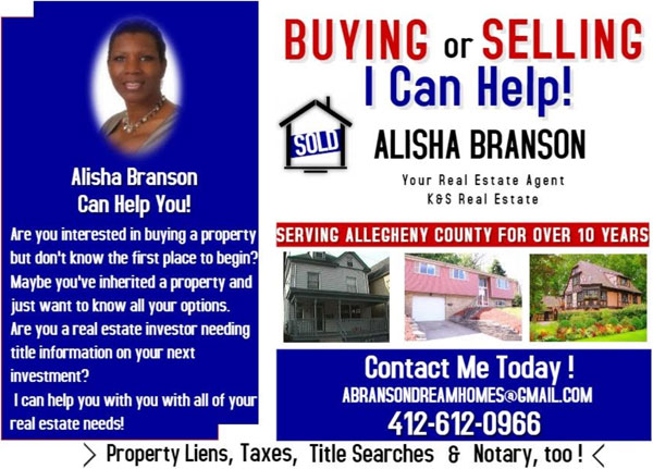 Alisha Branson | Your Real Estate Agent, K&S Real Estate | Contact Me Today! 412-612-0966