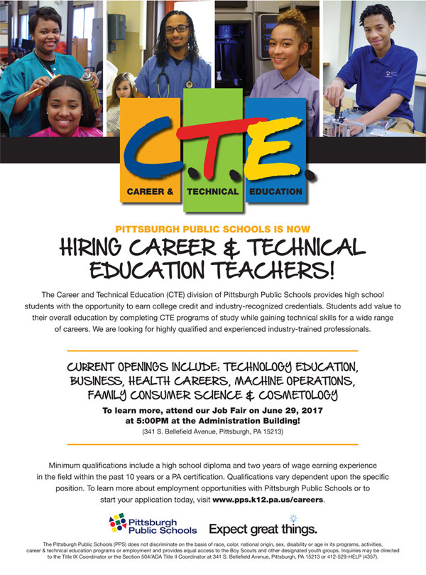 Pittsburgh Public Schools Is Now Hiring Career & Technical Education Teachers!